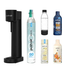 PushAir saturator Dafi czarny nabój CO2 butelka 0,7 l 3 syropy Energy Hugo Aperitif