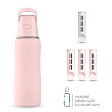 Szklana Butelka Filtrująca Dafi GLASS SiliconeFit 0,6 Baby Pink 4x Filtr