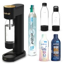 Zestaw 6 elementów PushAir saturator + nabój CO2 + butelka 0,7 + butelka 0,5 z uchwytem + 2x syropy 0,5