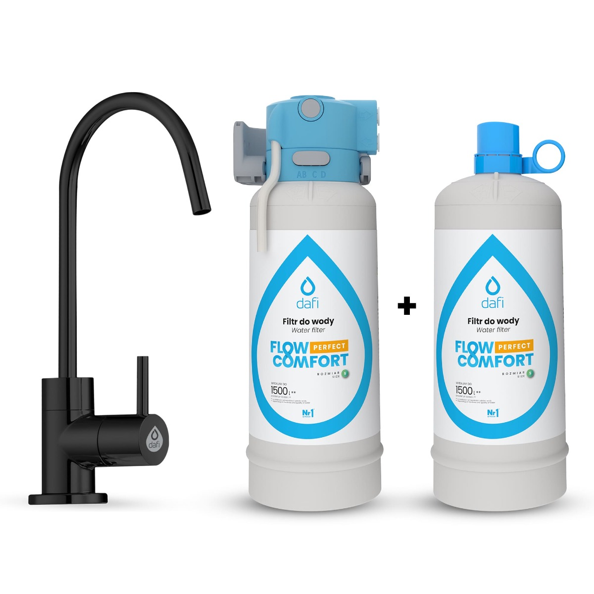 System filtrujący Dafi FLOW COMFORT 2x Filtr Perfect (D1) + kran ALTO czarny