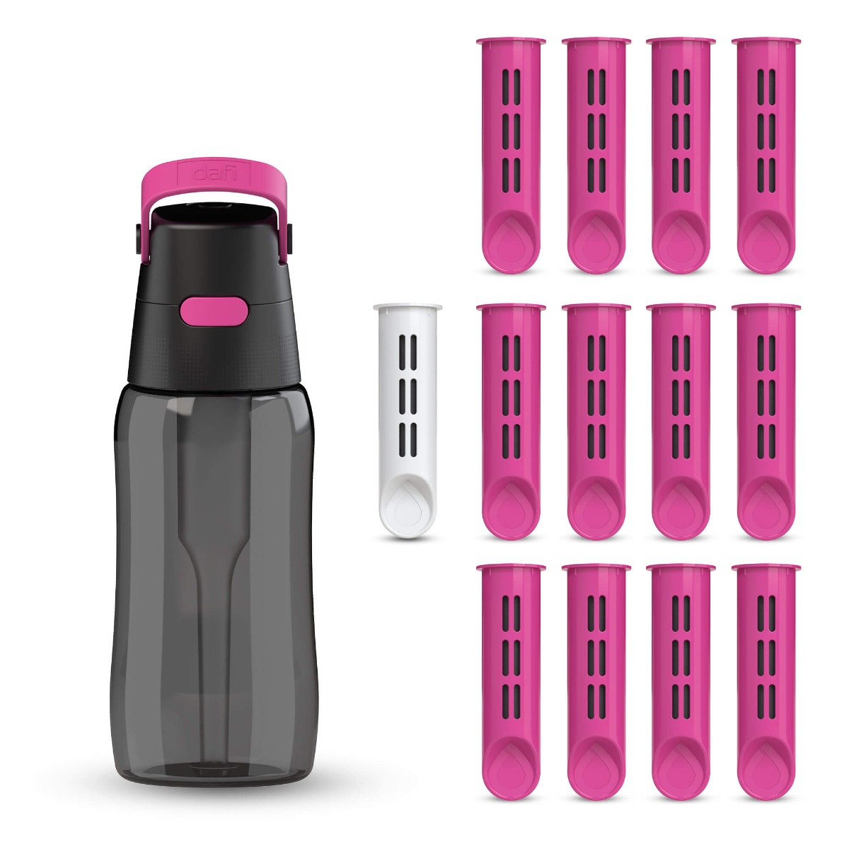 Butelka filtrująca Dafi SOLID 0,5 flamingowa zbiornik czarny 13 filtrów