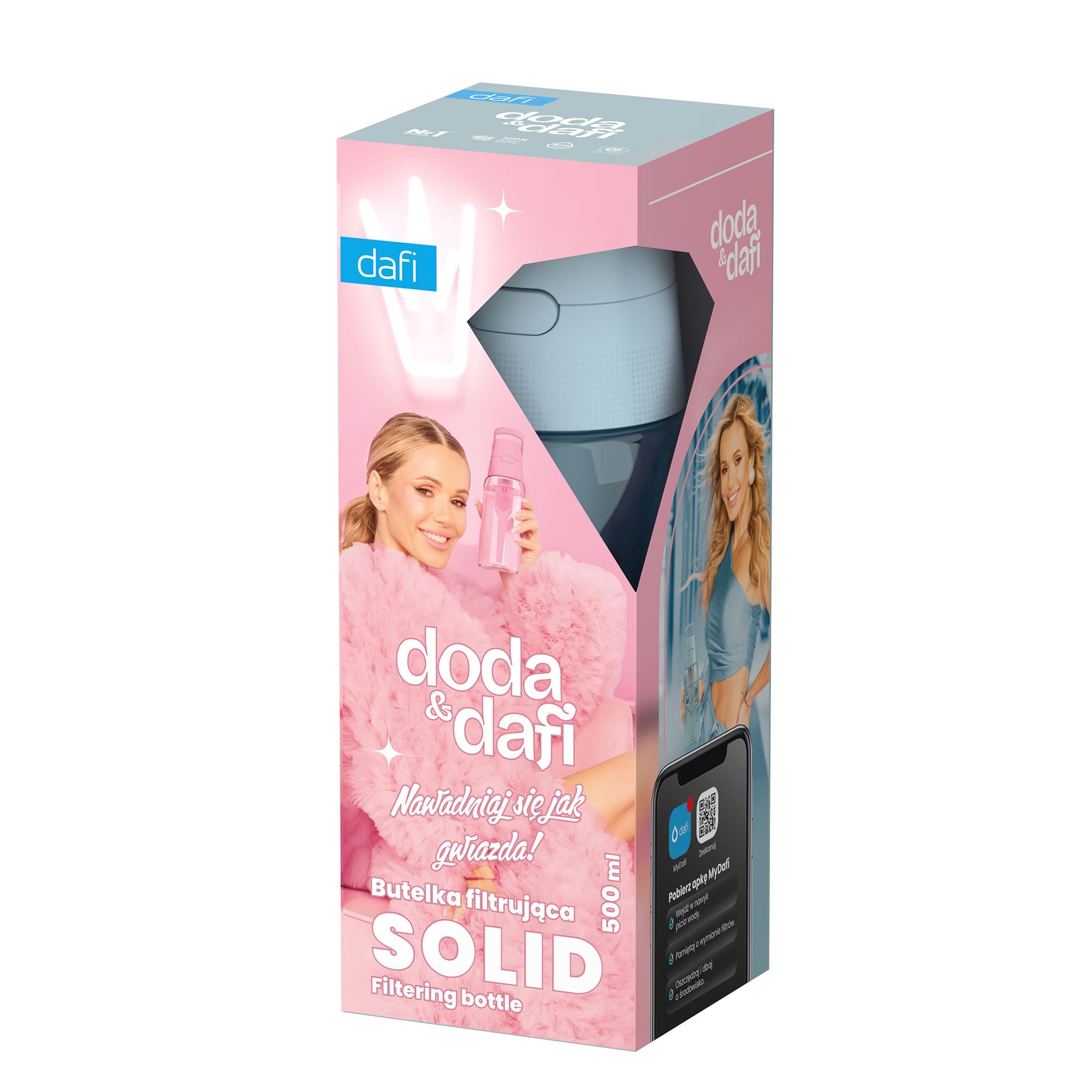 Butelka Filtrująca Dafi Solid DODA 0,5 Dove Blue Barwiona z Filtrem