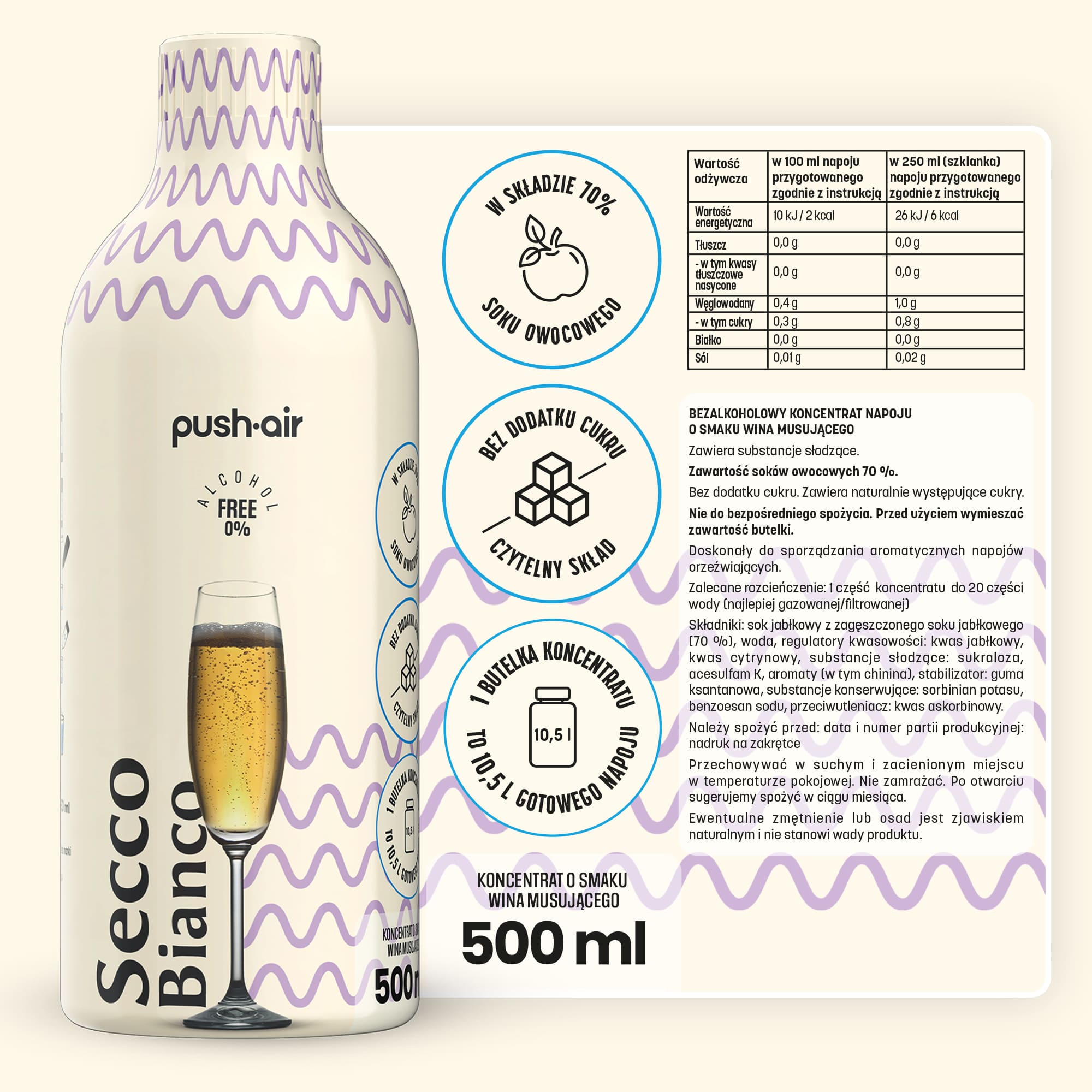 PUSHAIR Koncentrat do Wody Secco Bianco Syrop Dafi 500 ml