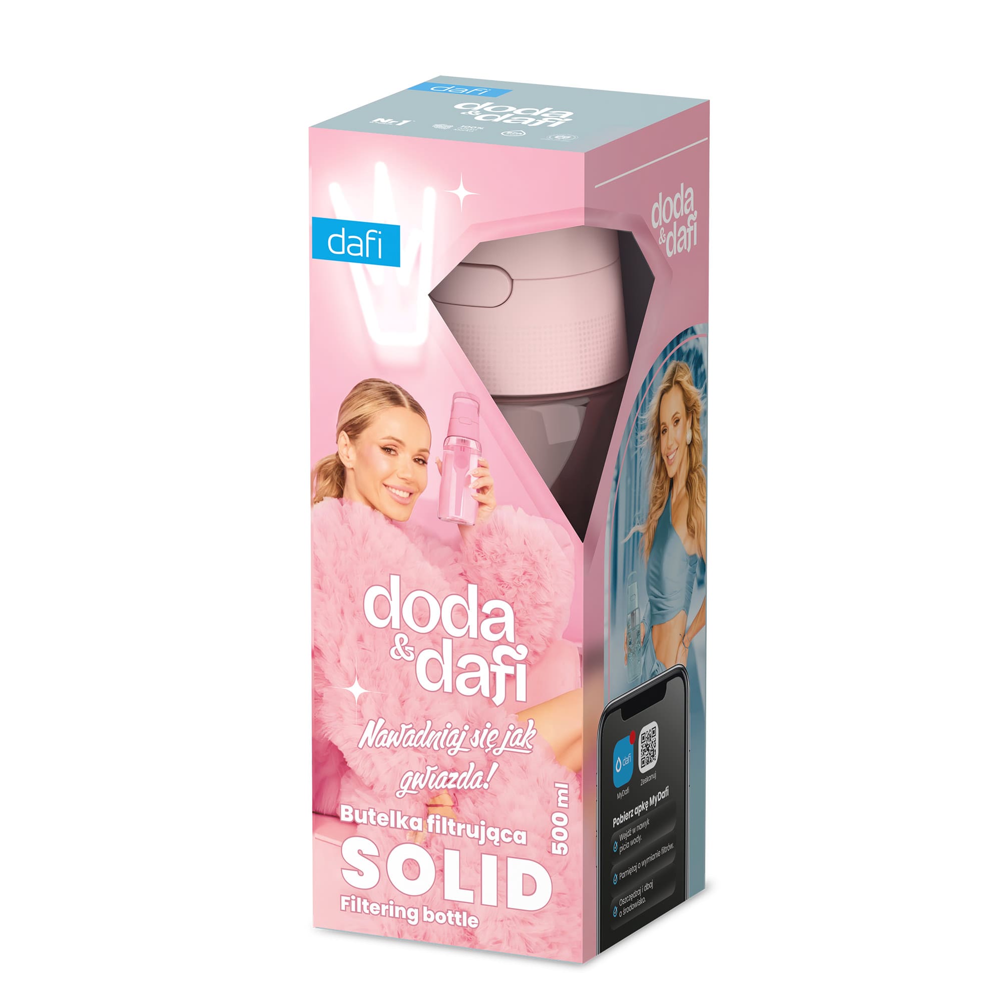Butelka Filtrująca Dafi Solid DODA 0,5 Baby Pink Barwiona z Filtrem