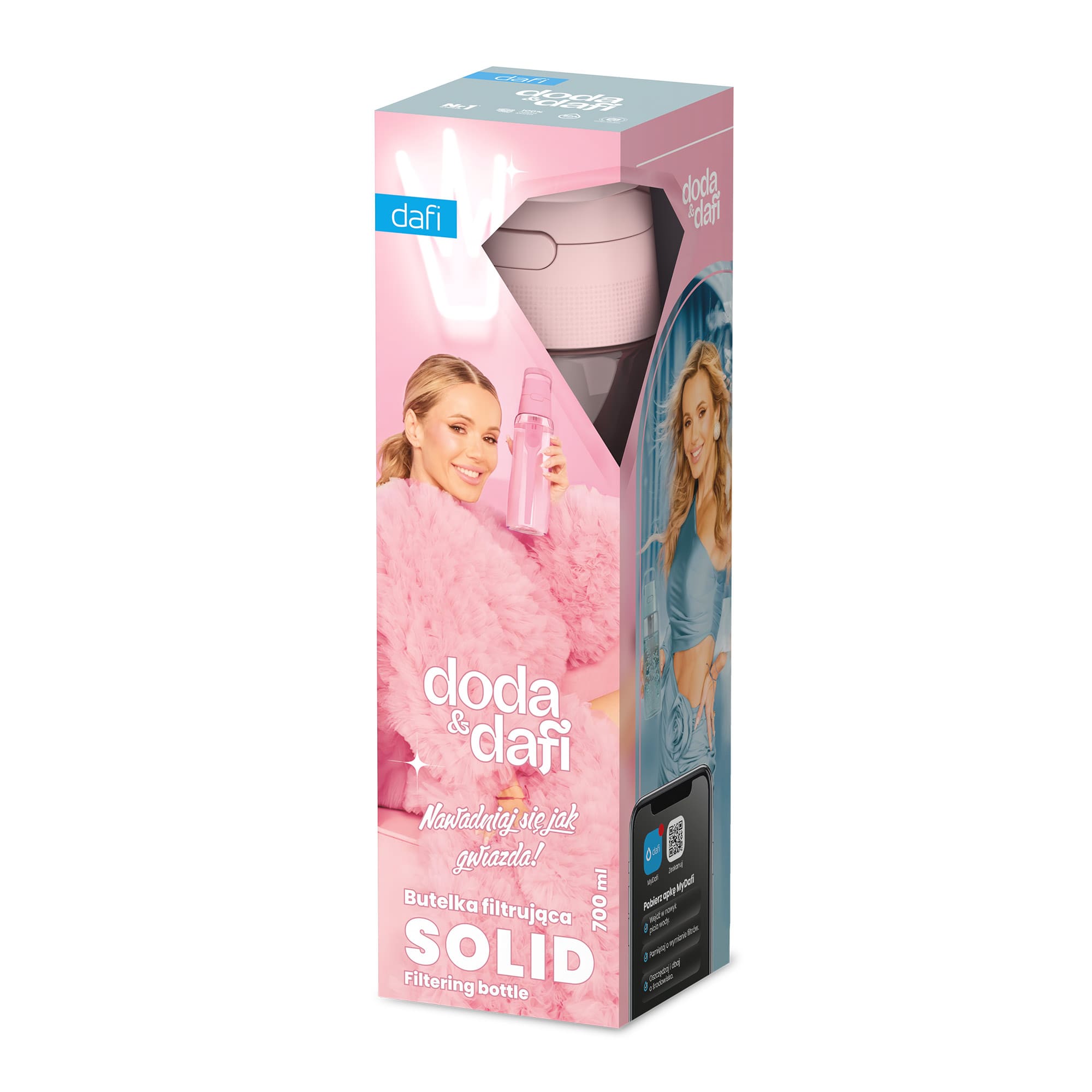 Butelka Filtrująca Dafi Solid DODA 0,7 Baby Pink Barwiona z Filtrem