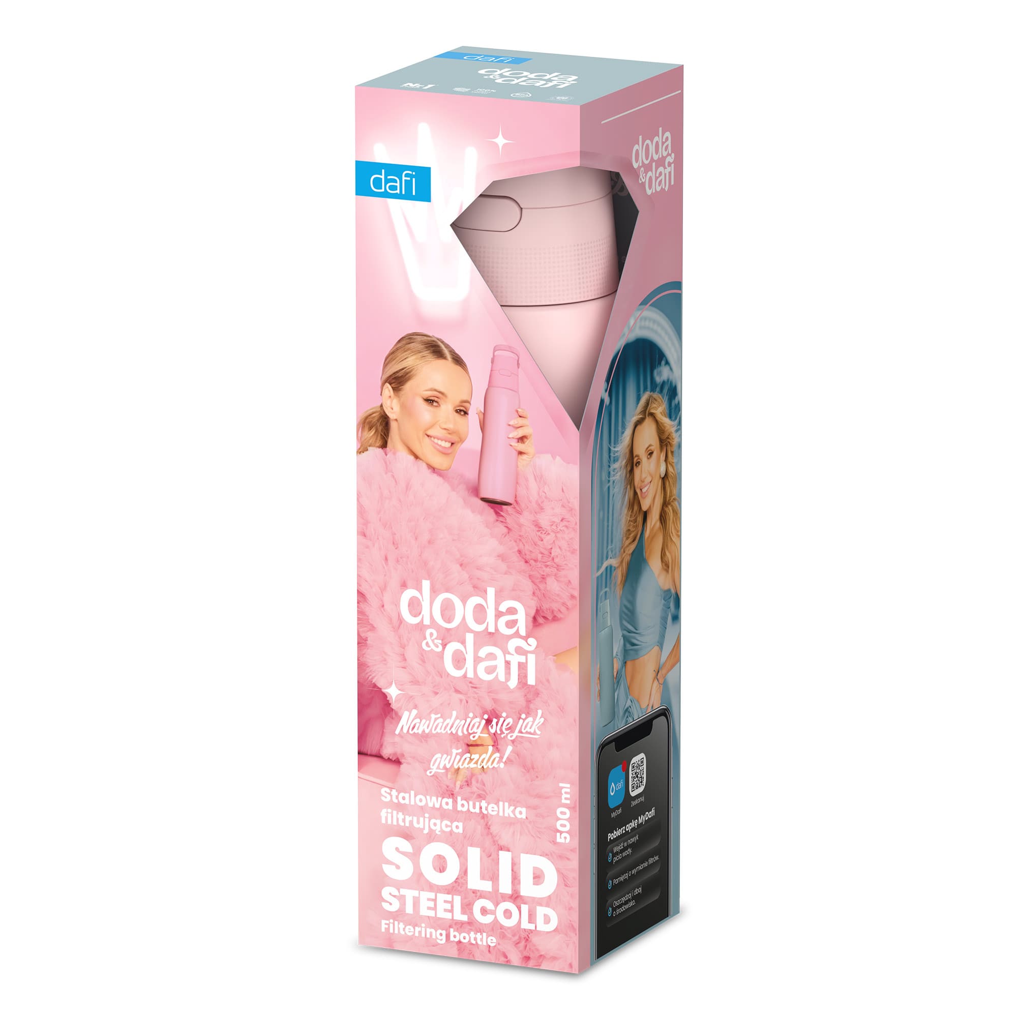 Butelka Filtrująca Dafi Solid Steeel Cold DODA 0,5 Baby Pink
