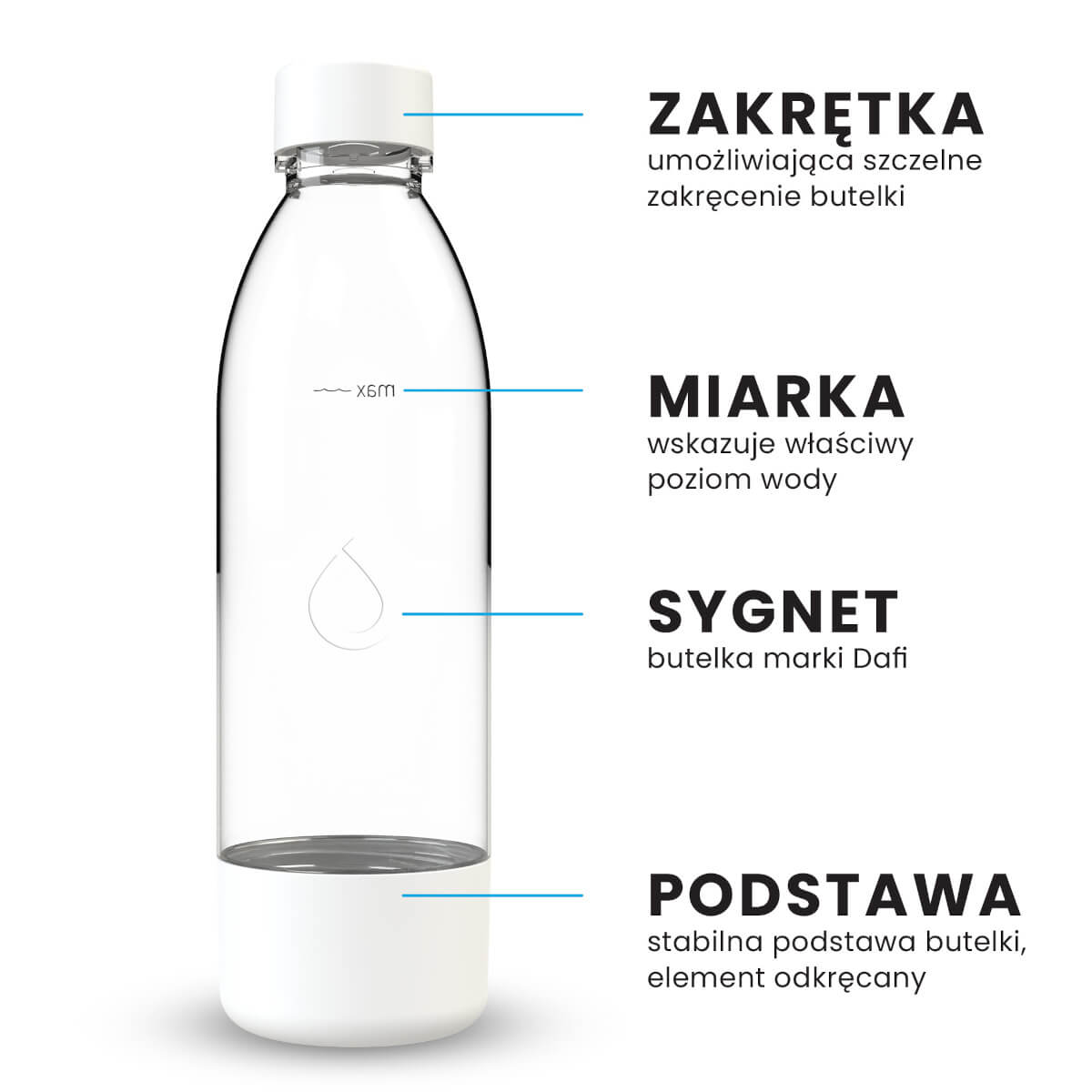 PushAir butelka do saturatora Dafi 0,5 l - biała
