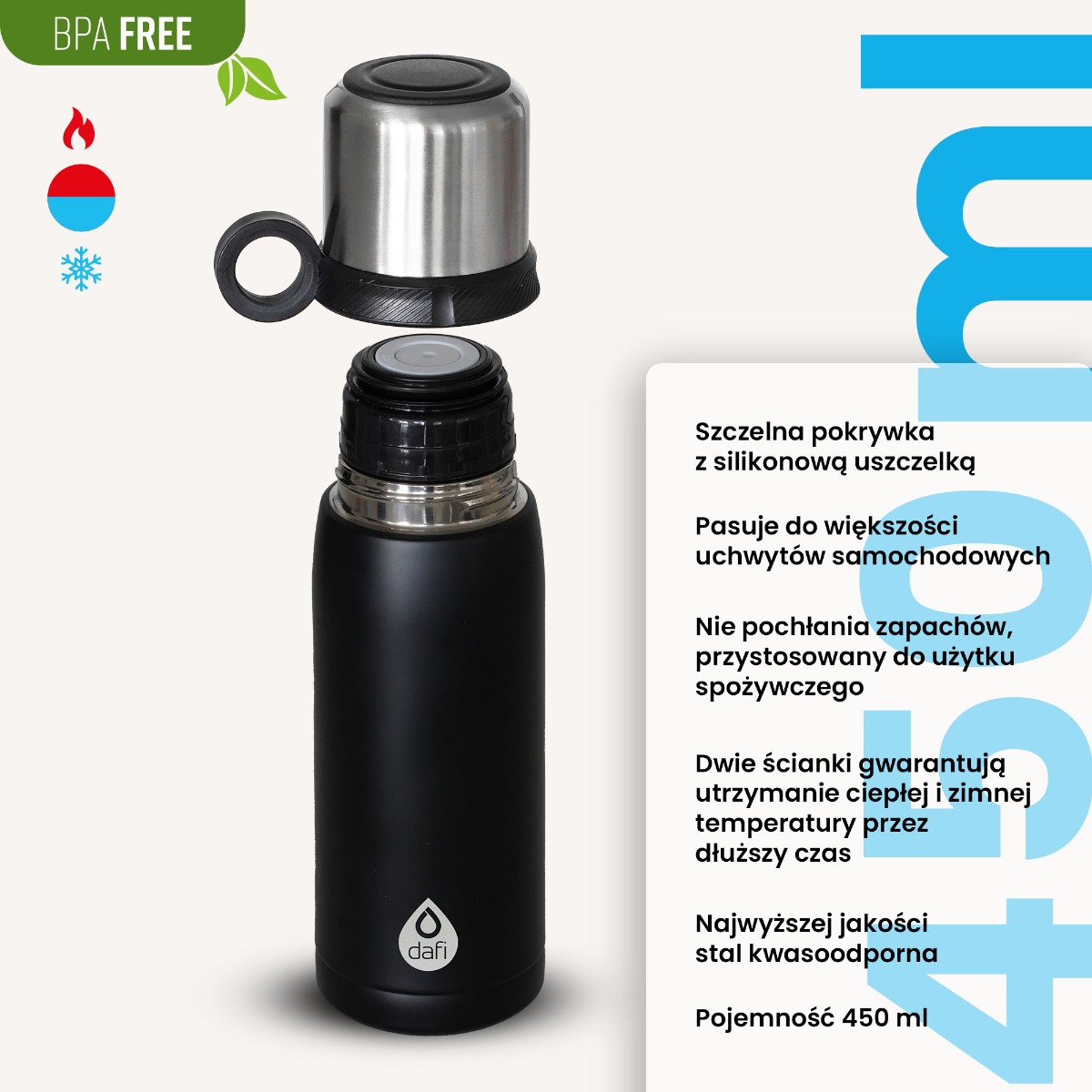 Kubek termiczny Dafi 540 ml czarny stal nierdzewna na kawę herbatę