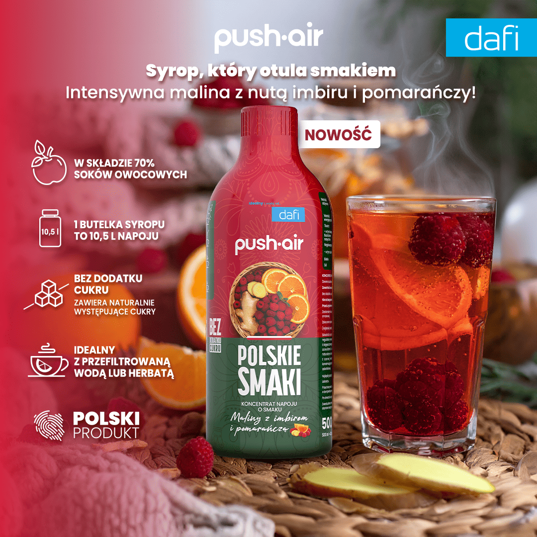Syrop PushAir o smaku maliny, imbiru i pomarańczy