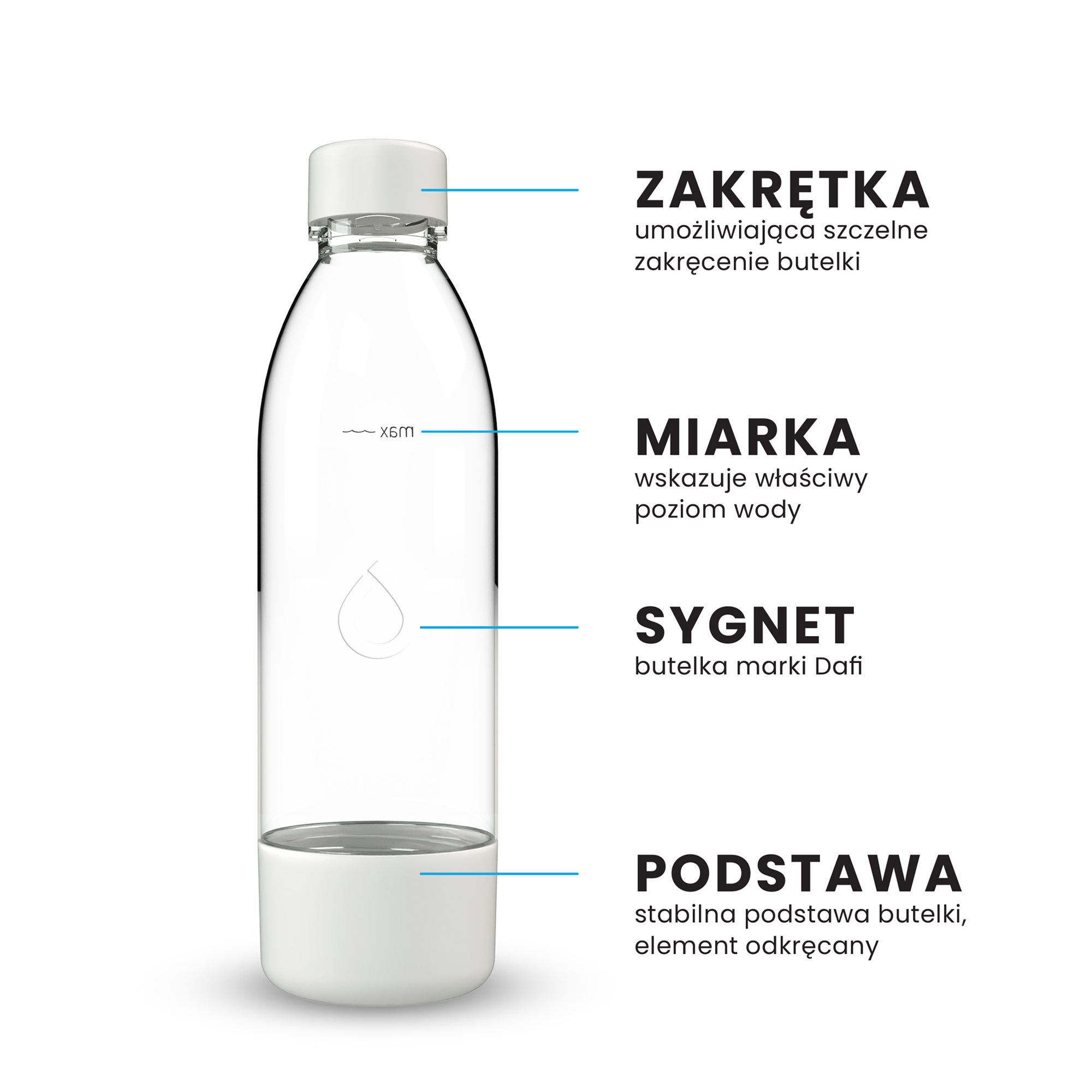 PushAir butelka do saturatora Dafi 0,5 l - biała