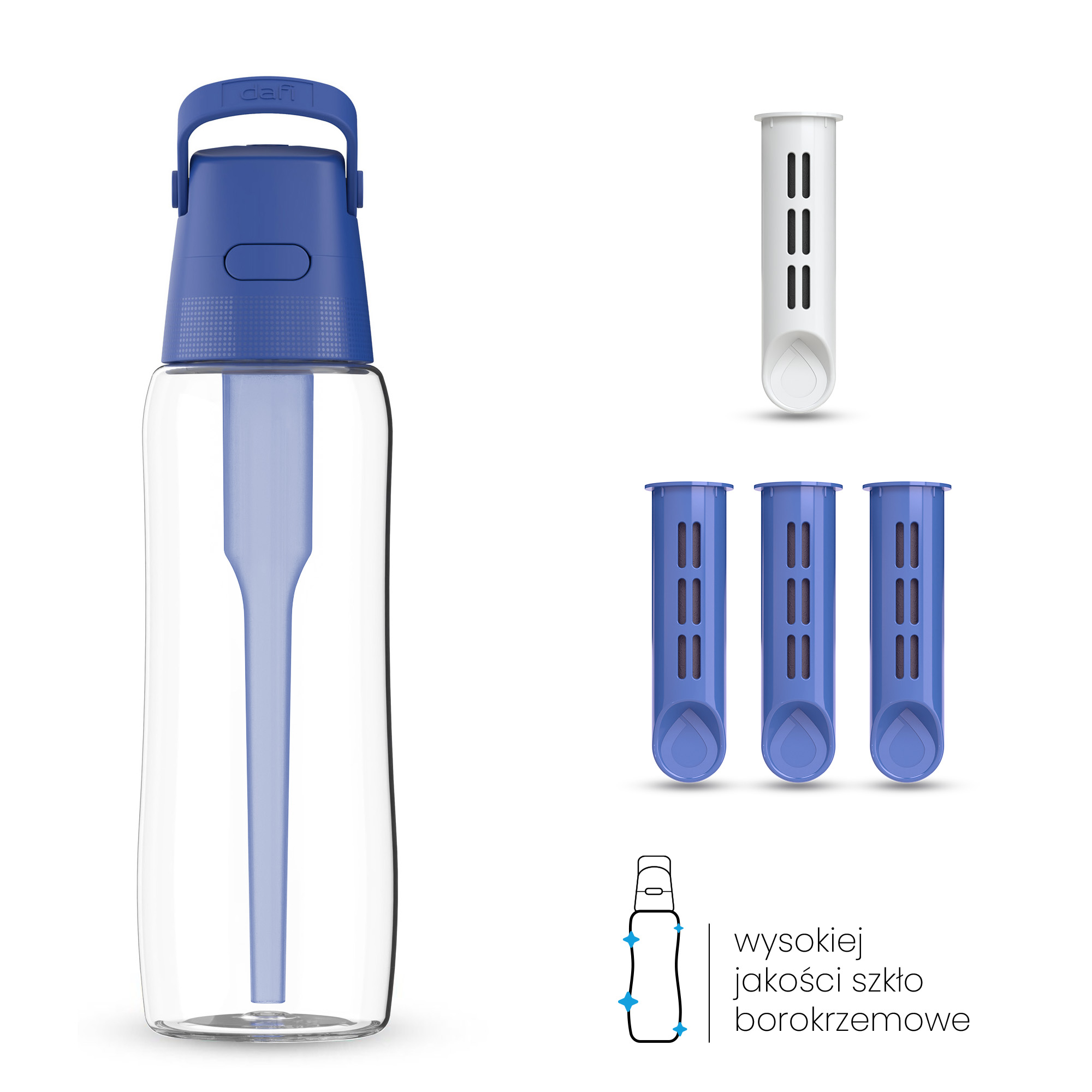 Szklana Butelka Filtrująca Dafi GLASS 0,6 Navy Cobalt 4x Filtr